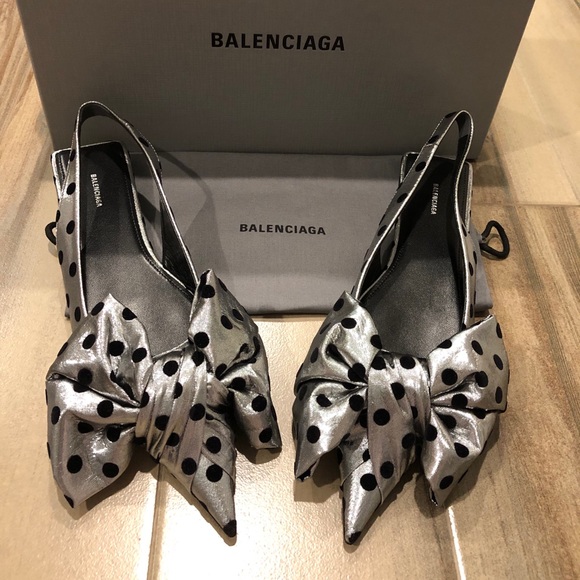 Balenciaga flocked polka dot lame sling back flats - Picture 1 of 6